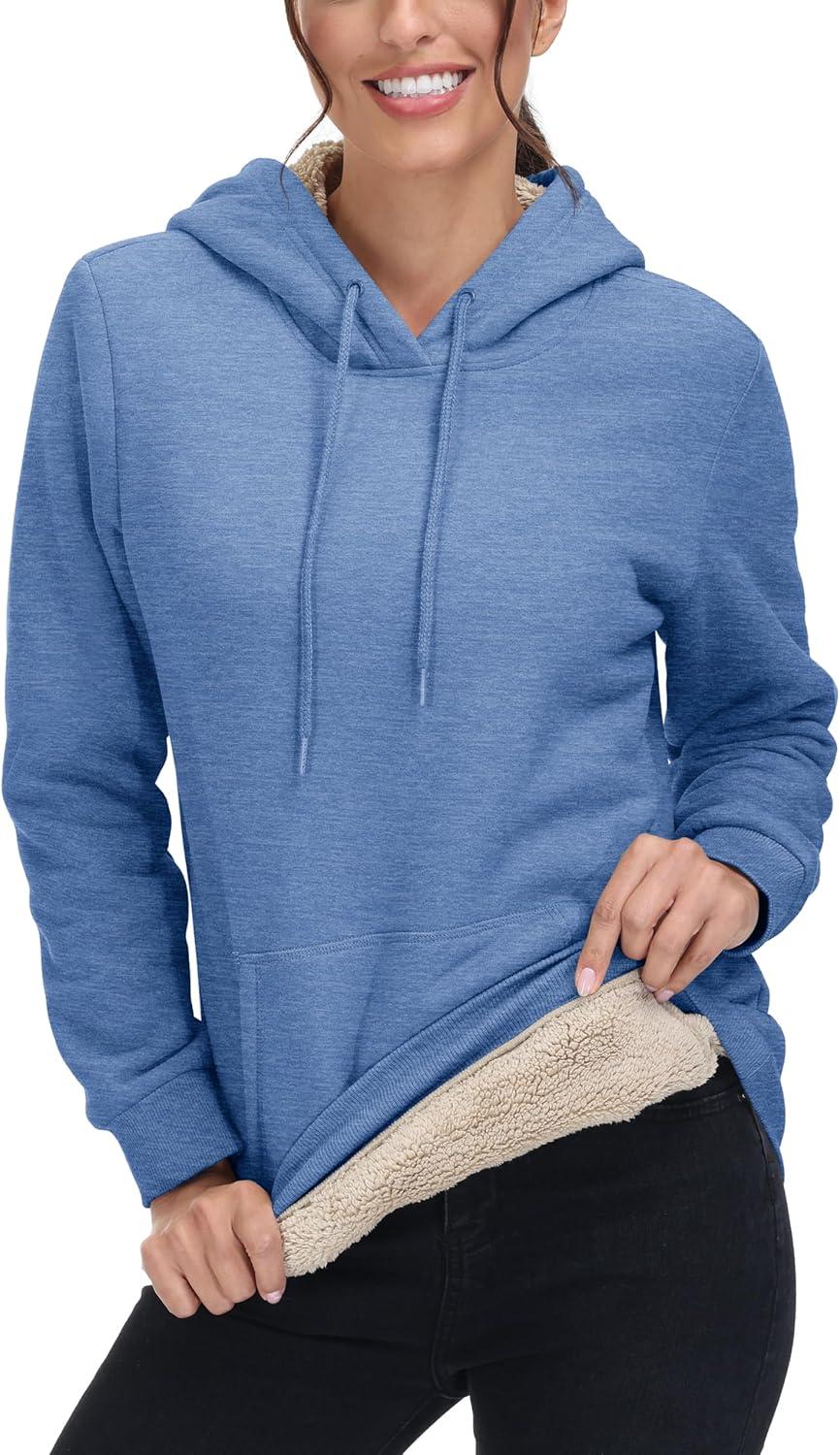 imageMAGCOMSEN Womens Hoodies Thick Fleece Lined Hooded Sweatshirt Warm Sherpa Lined Heavyweight Pullover with PocketGrey Blue