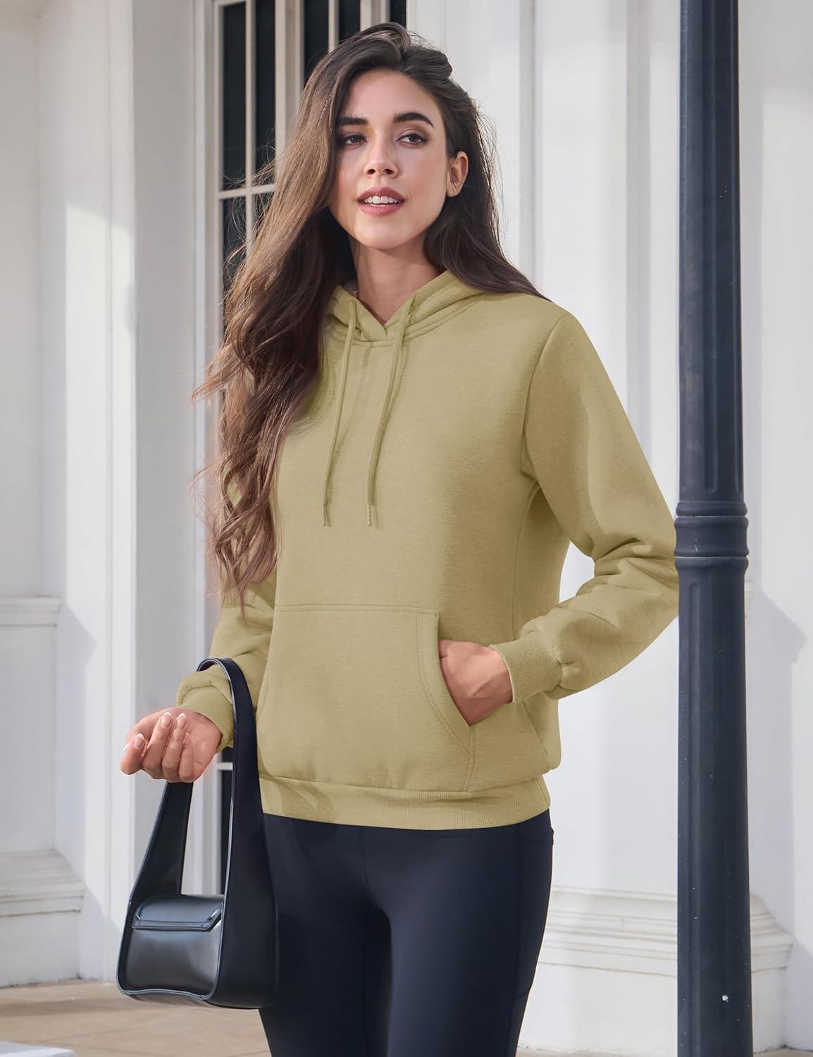 imageMAGCOMSEN Womens Hoodies Thick Fleece Lined Hooded Sweatshirt Warm Sherpa Lined Heavyweight Pullover with PocketKhaki