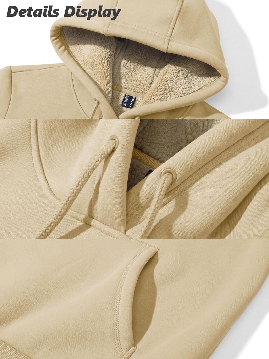 imageMAGCOMSEN Womens Hoodies Thick Fleece Lined Hooded Sweatshirt Warm Sherpa Lined Heavyweight Pullover with PocketKhaki
