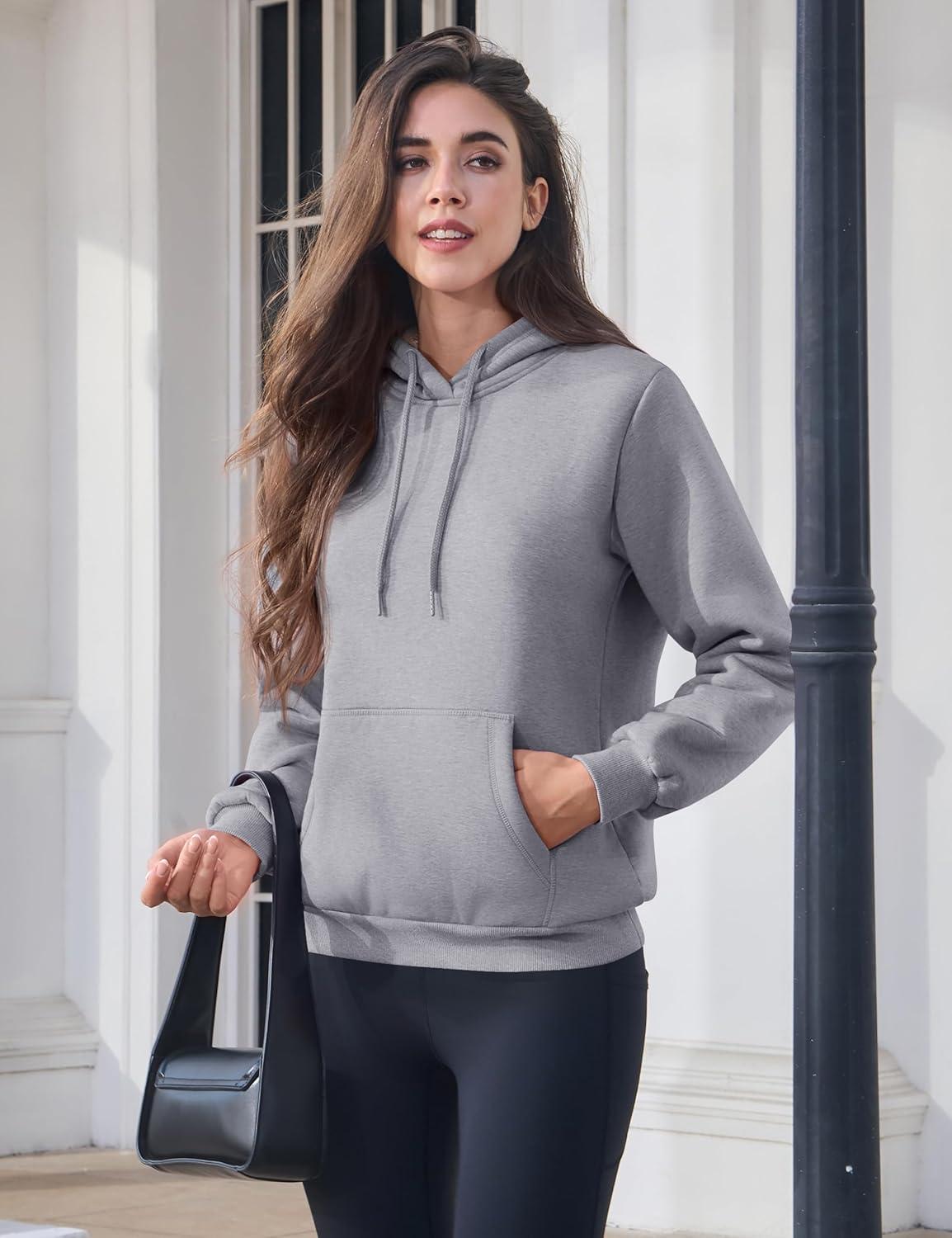 imageMAGCOMSEN Womens Hoodies Thick Fleece Lined Hooded Sweatshirt Warm Sherpa Lined Heavyweight Pullover with PocketLight Grey