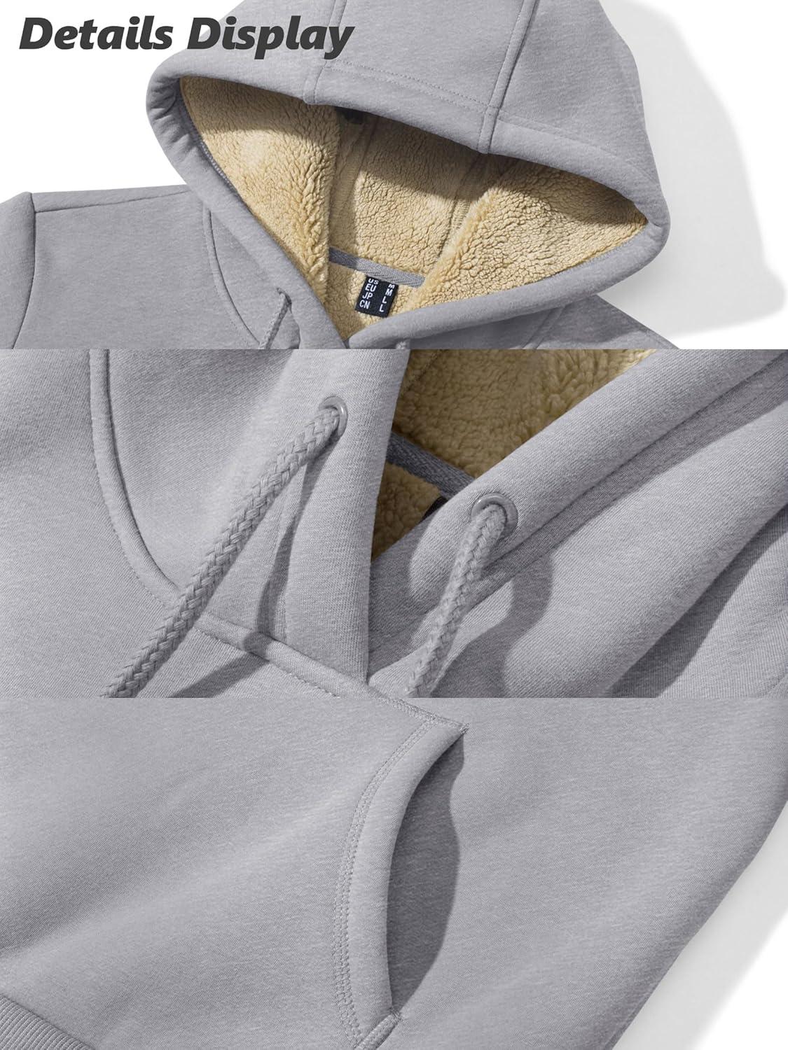 imageMAGCOMSEN Womens Hoodies Thick Fleece Lined Hooded Sweatshirt Warm Sherpa Lined Heavyweight Pullover with PocketLight Grey