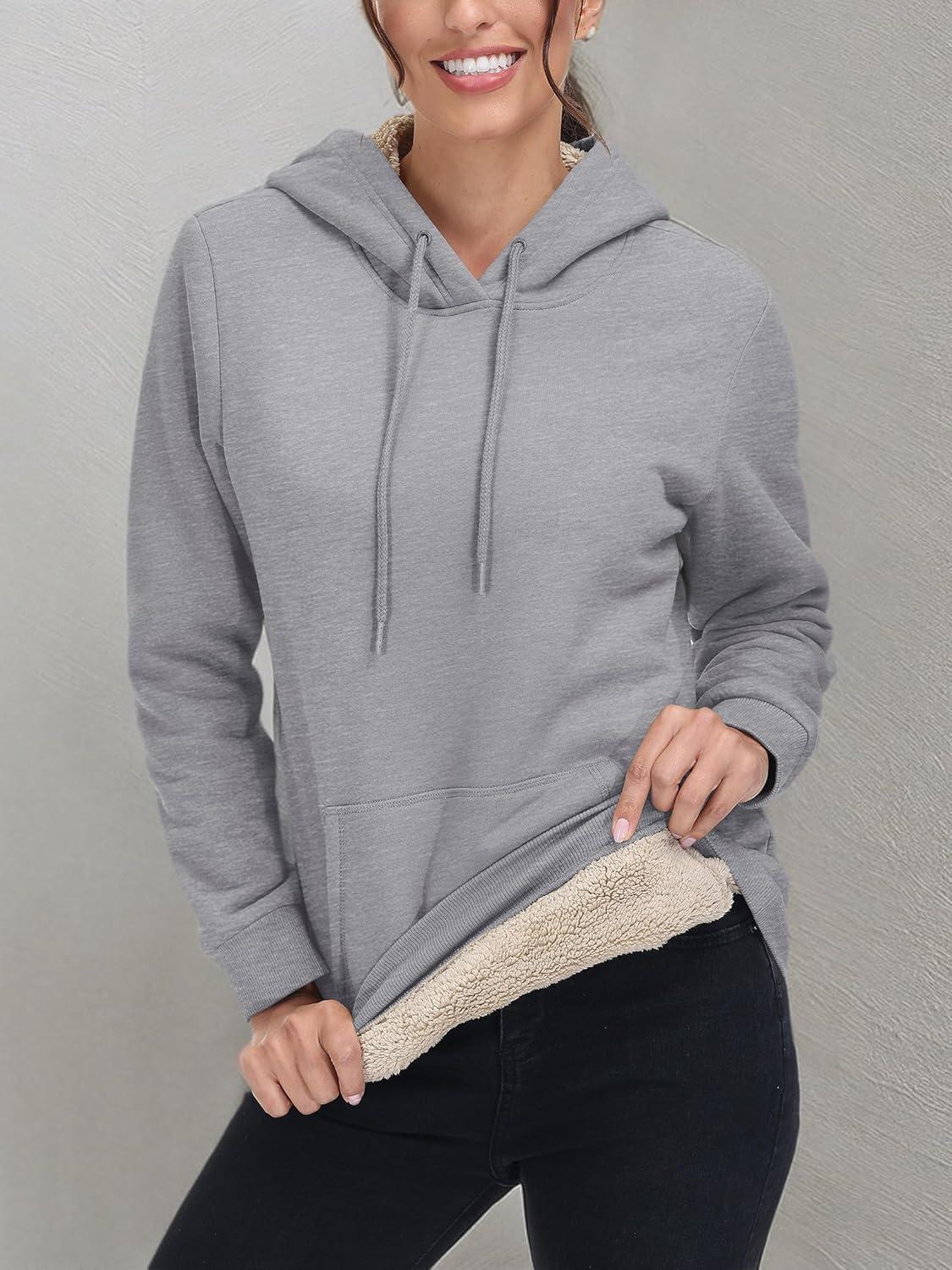 imageMAGCOMSEN Womens Hoodies Thick Fleece Lined Hooded Sweatshirt Warm Sherpa Lined Heavyweight Pullover with PocketLight Grey