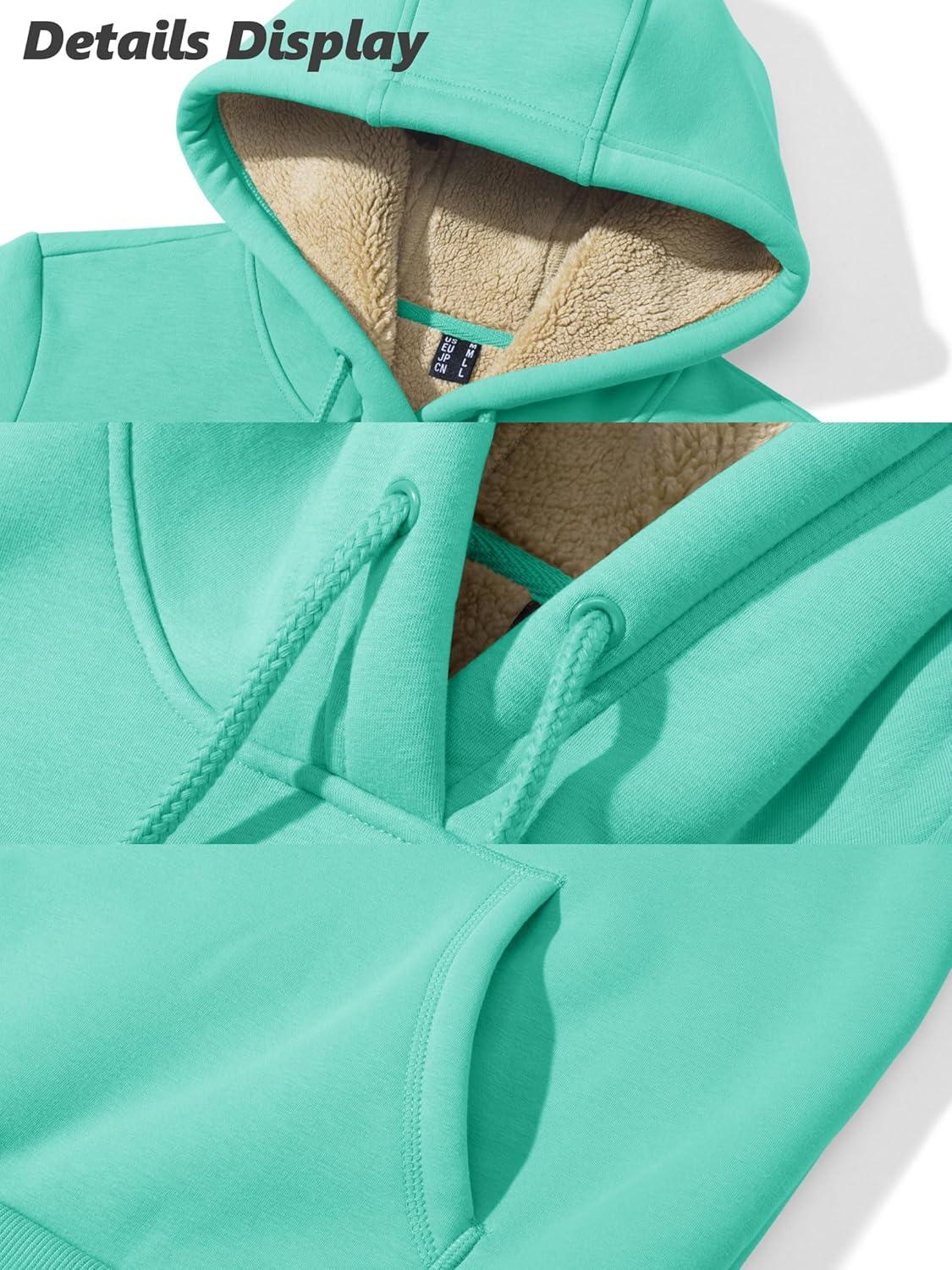 imageMAGCOMSEN Womens Hoodies Thick Fleece Lined Hooded Sweatshirt Warm Sherpa Lined Heavyweight Pullover with PocketMint Green