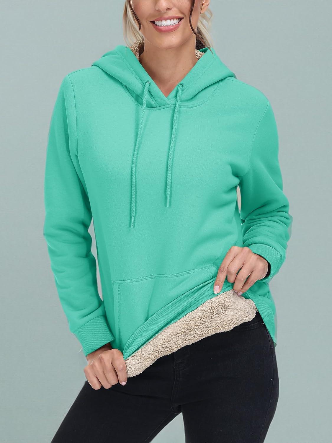 imageMAGCOMSEN Womens Hoodies Thick Fleece Lined Hooded Sweatshirt Warm Sherpa Lined Heavyweight Pullover with PocketMint Green