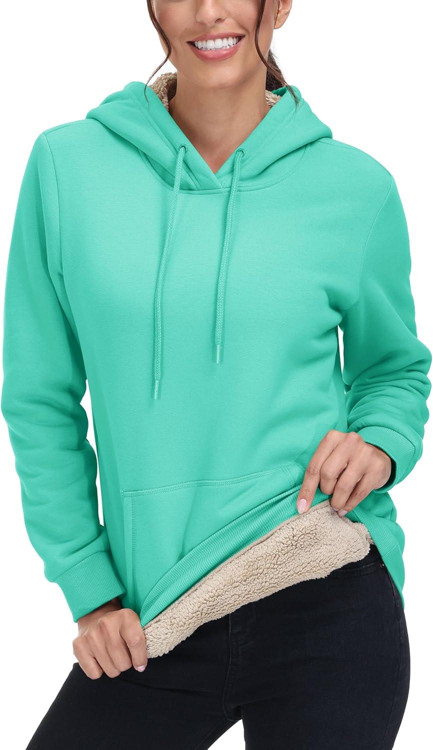 imageMAGCOMSEN Womens Hoodies Thick Fleece Lined Hooded Sweatshirt Warm Sherpa Lined Heavyweight Pullover with PocketMint Green