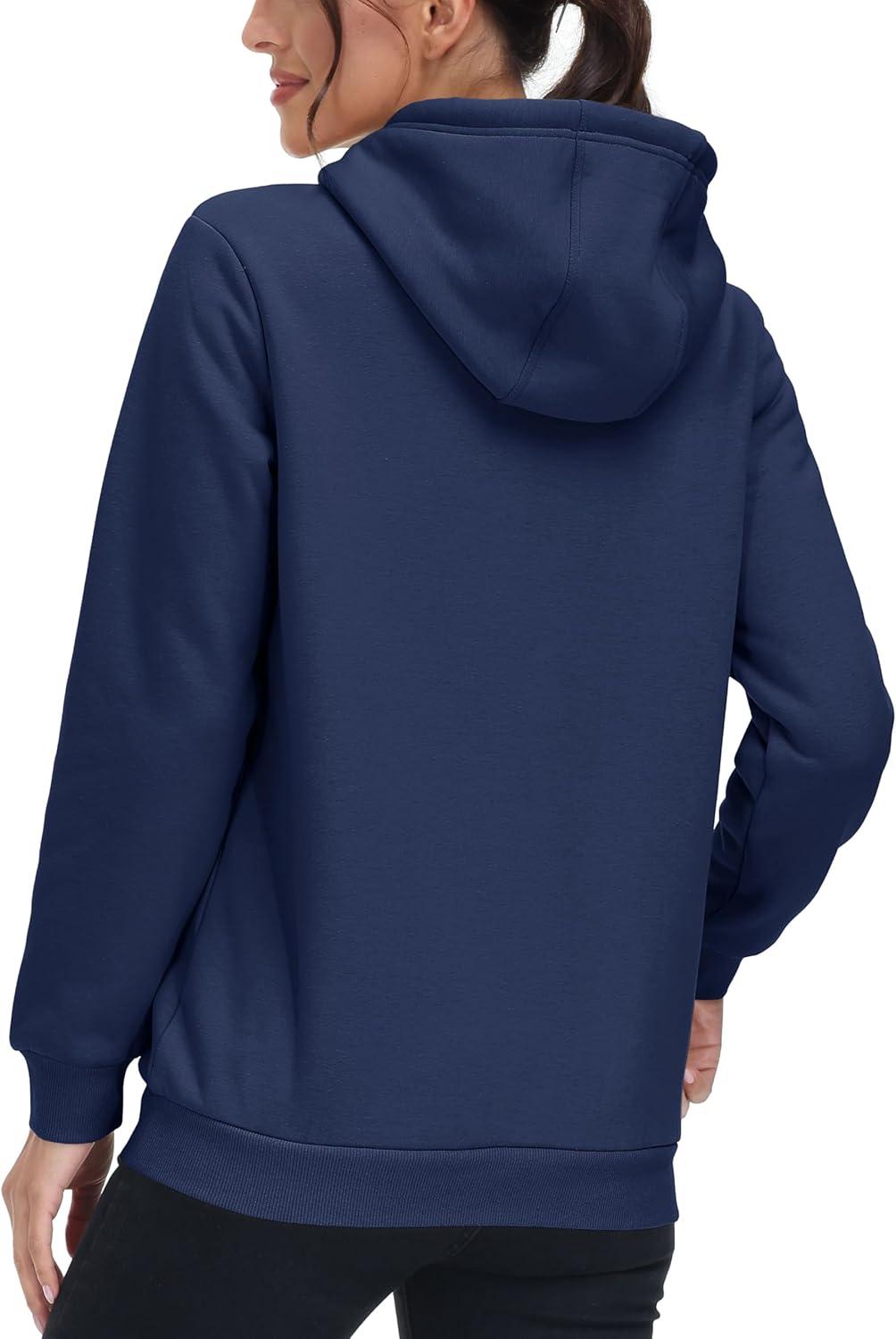 imageMAGCOMSEN Womens Hoodies Thick Fleece Lined Hooded Sweatshirt Warm Sherpa Lined Heavyweight Pullover with PocketNavy