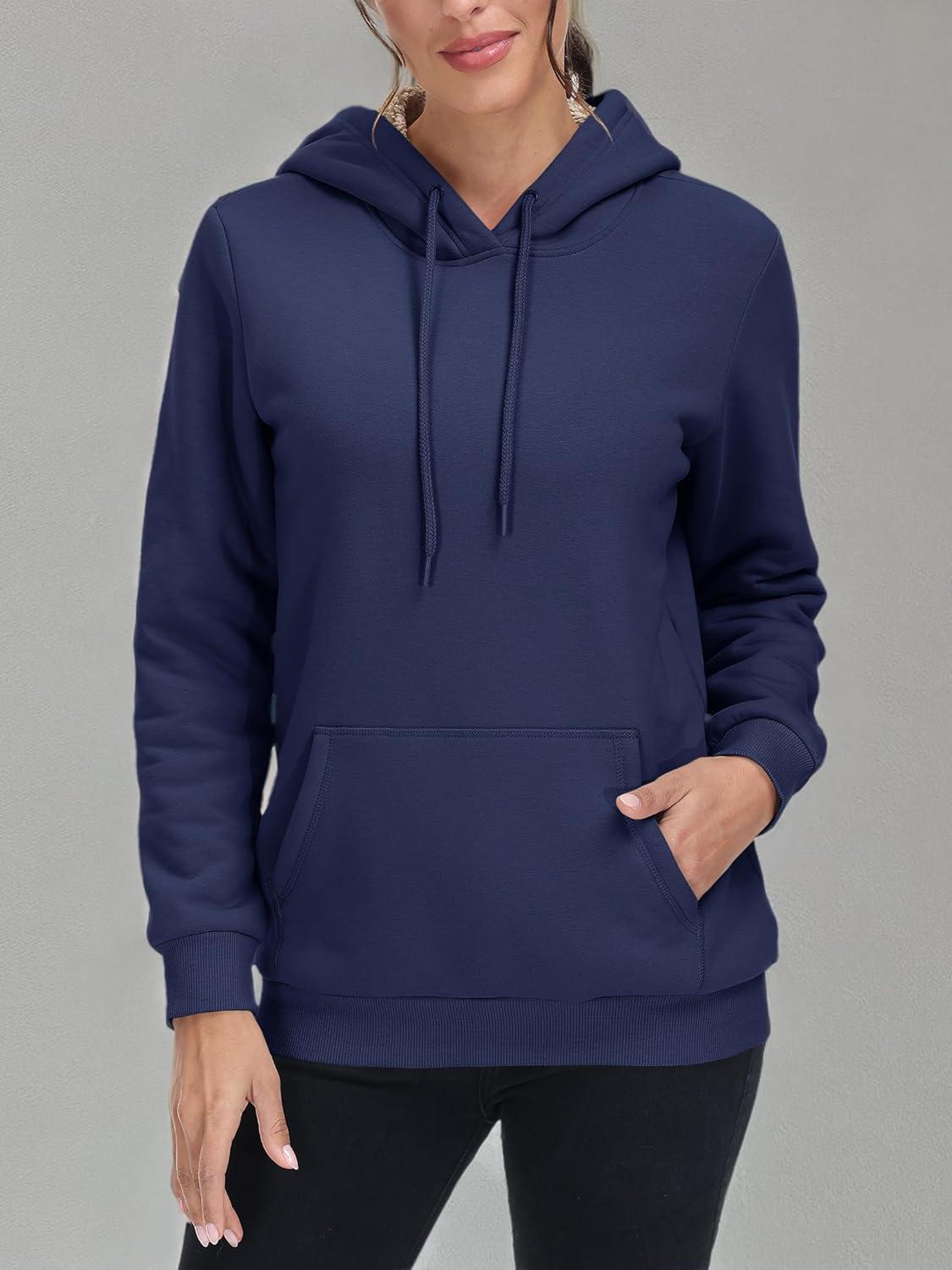 imageMAGCOMSEN Womens Hoodies Thick Fleece Lined Hooded Sweatshirt Warm Sherpa Lined Heavyweight Pullover with PocketNavy