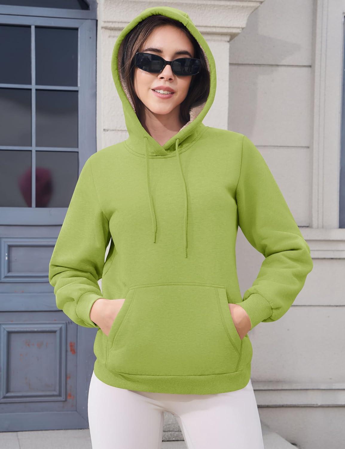 imageMAGCOMSEN Womens Hoodies Thick Fleece Lined Hooded Sweatshirt Warm Sherpa Lined Heavyweight Pullover with PocketOlive Green