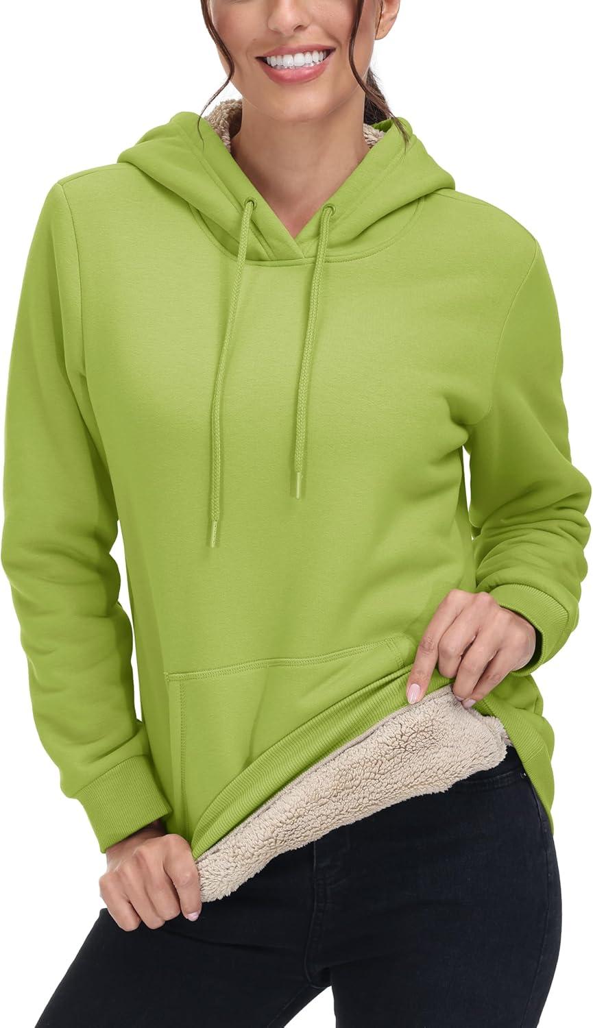 imageMAGCOMSEN Womens Hoodies Thick Fleece Lined Hooded Sweatshirt Warm Sherpa Lined Heavyweight Pullover with PocketOlive Green