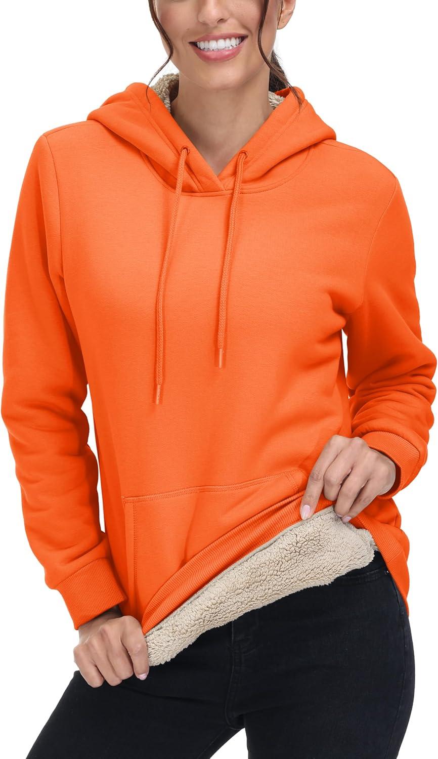 imageMAGCOMSEN Womens Hoodies Thick Fleece Lined Hooded Sweatshirt Warm Sherpa Lined Heavyweight Pullover with PocketOrange