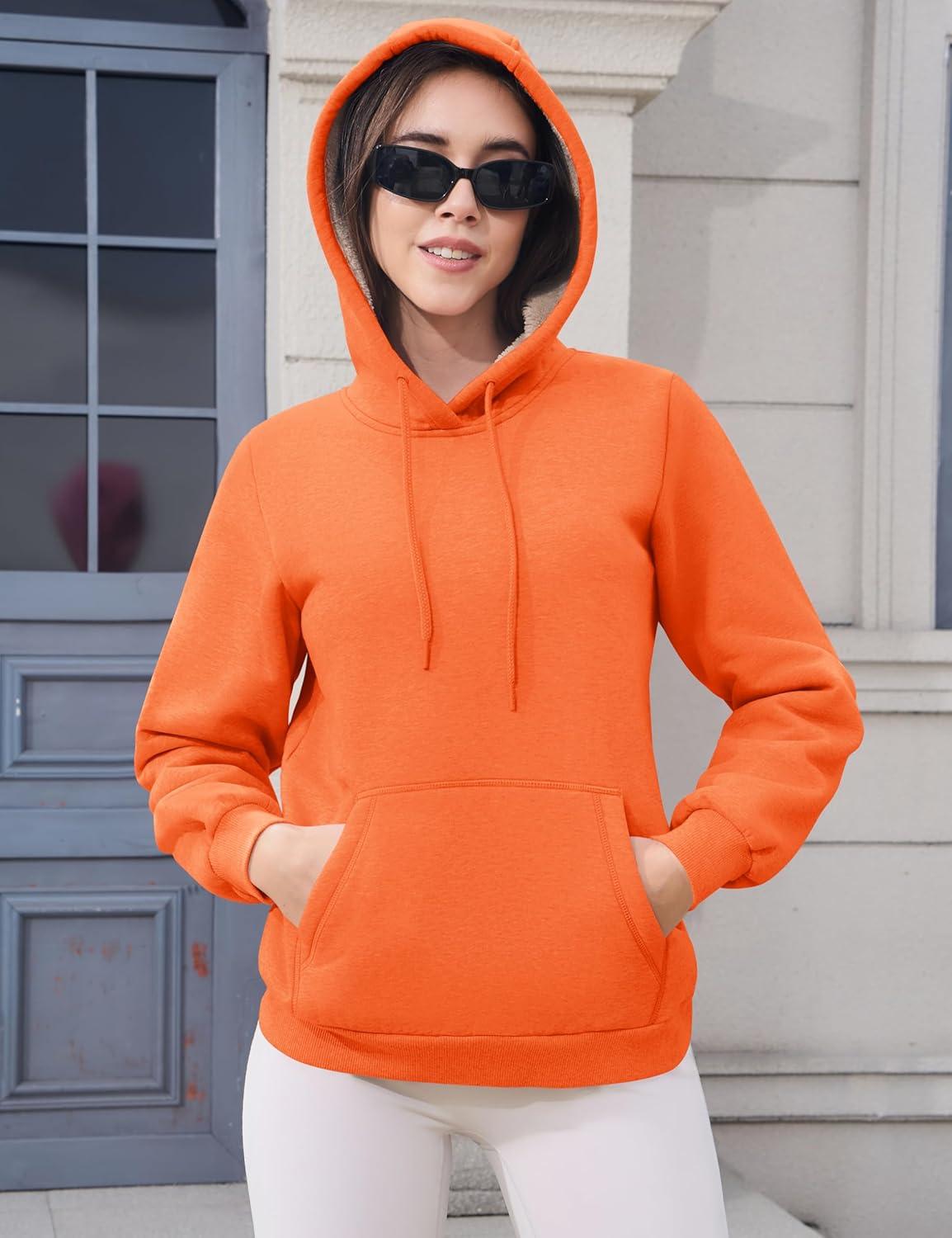 imageMAGCOMSEN Womens Hoodies Thick Fleece Lined Hooded Sweatshirt Warm Sherpa Lined Heavyweight Pullover with PocketOrange