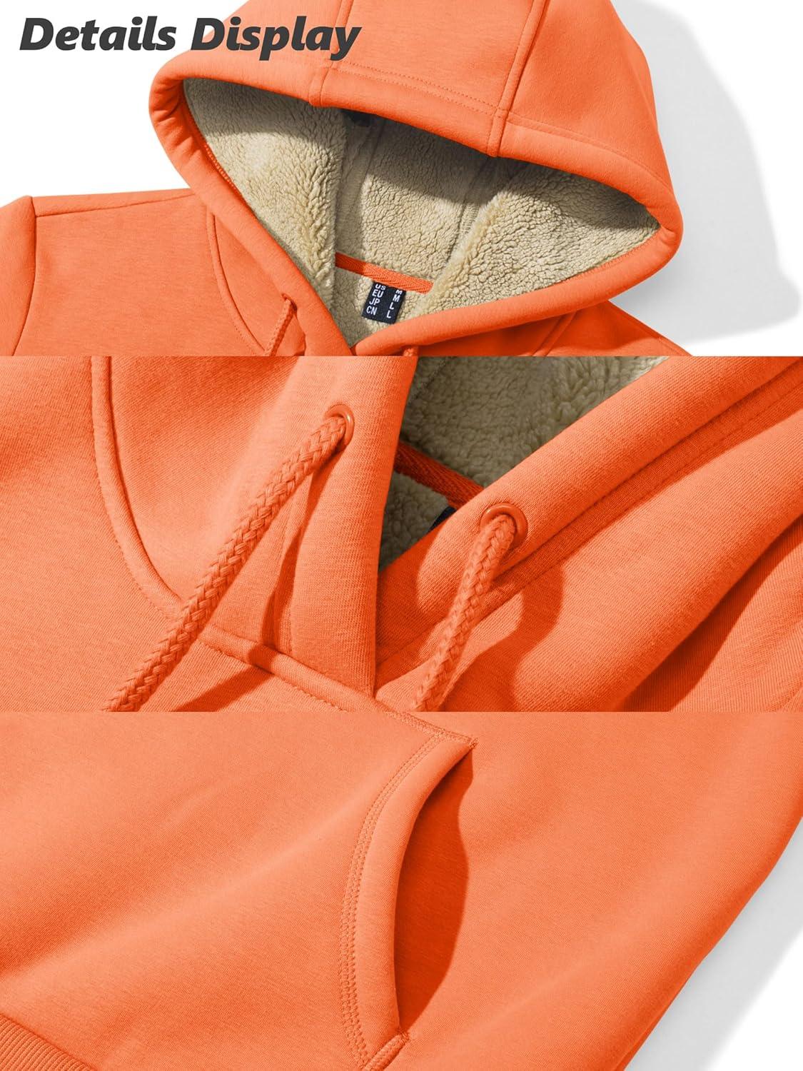 imageMAGCOMSEN Womens Hoodies Thick Fleece Lined Hooded Sweatshirt Warm Sherpa Lined Heavyweight Pullover with PocketOrange