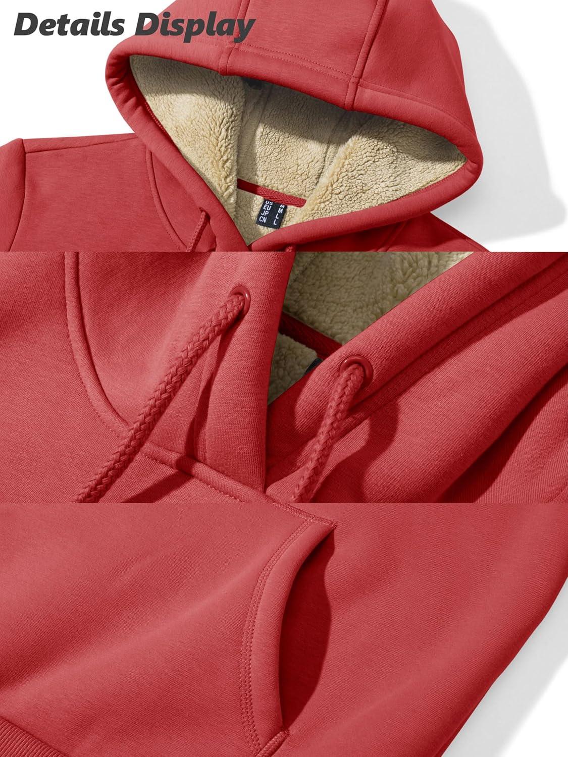 imageMAGCOMSEN Womens Hoodies Thick Fleece Lined Hooded Sweatshirt Warm Sherpa Lined Heavyweight Pullover with PocketOrange Red