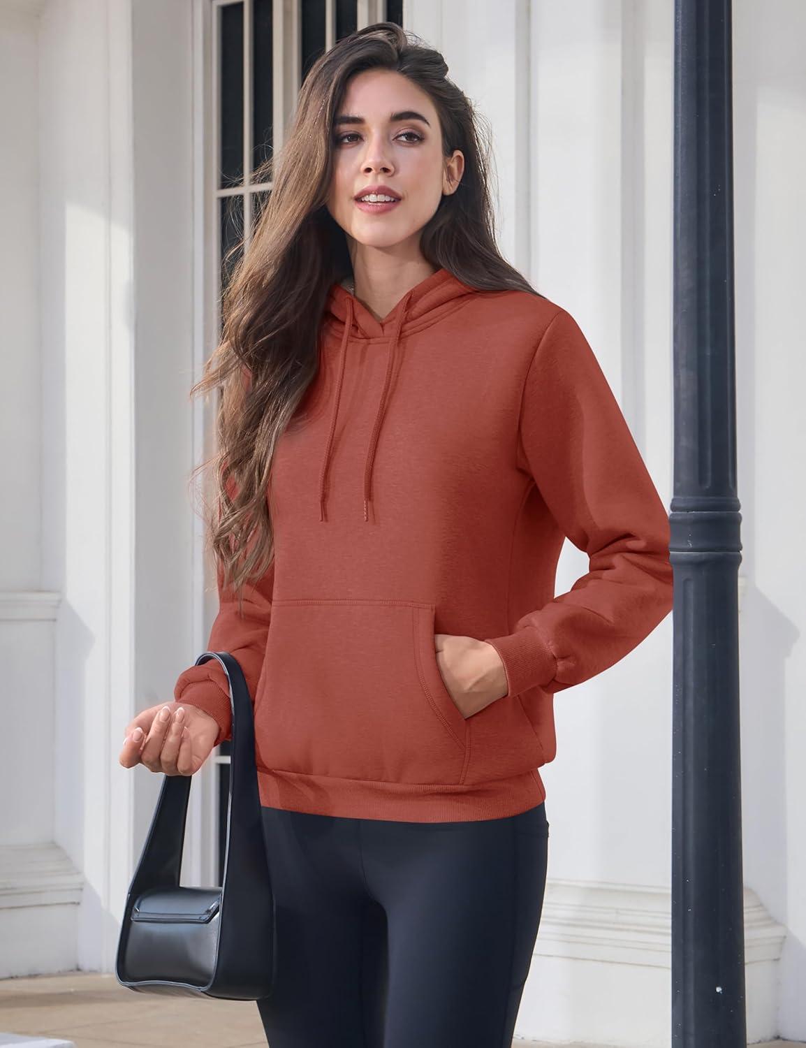 imageMAGCOMSEN Womens Hoodies Thick Fleece Lined Hooded Sweatshirt Warm Sherpa Lined Heavyweight Pullover with PocketOrange Red