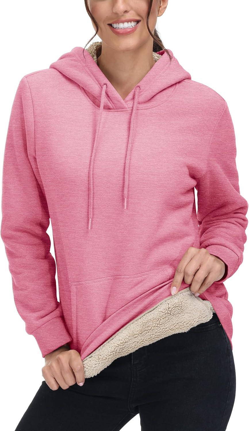 imageMAGCOMSEN Womens Hoodies Thick Fleece Lined Hooded Sweatshirt Warm Sherpa Lined Heavyweight Pullover with PocketPink