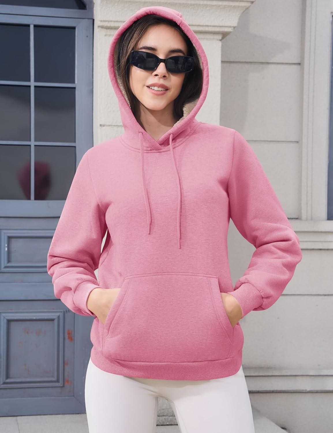 imageMAGCOMSEN Womens Hoodies Thick Fleece Lined Hooded Sweatshirt Warm Sherpa Lined Heavyweight Pullover with PocketPink