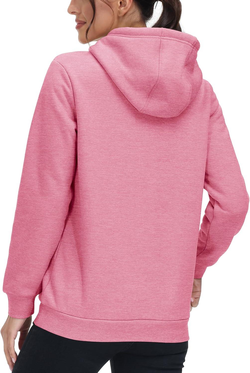 imageMAGCOMSEN Womens Hoodies Thick Fleece Lined Hooded Sweatshirt Warm Sherpa Lined Heavyweight Pullover with PocketPink