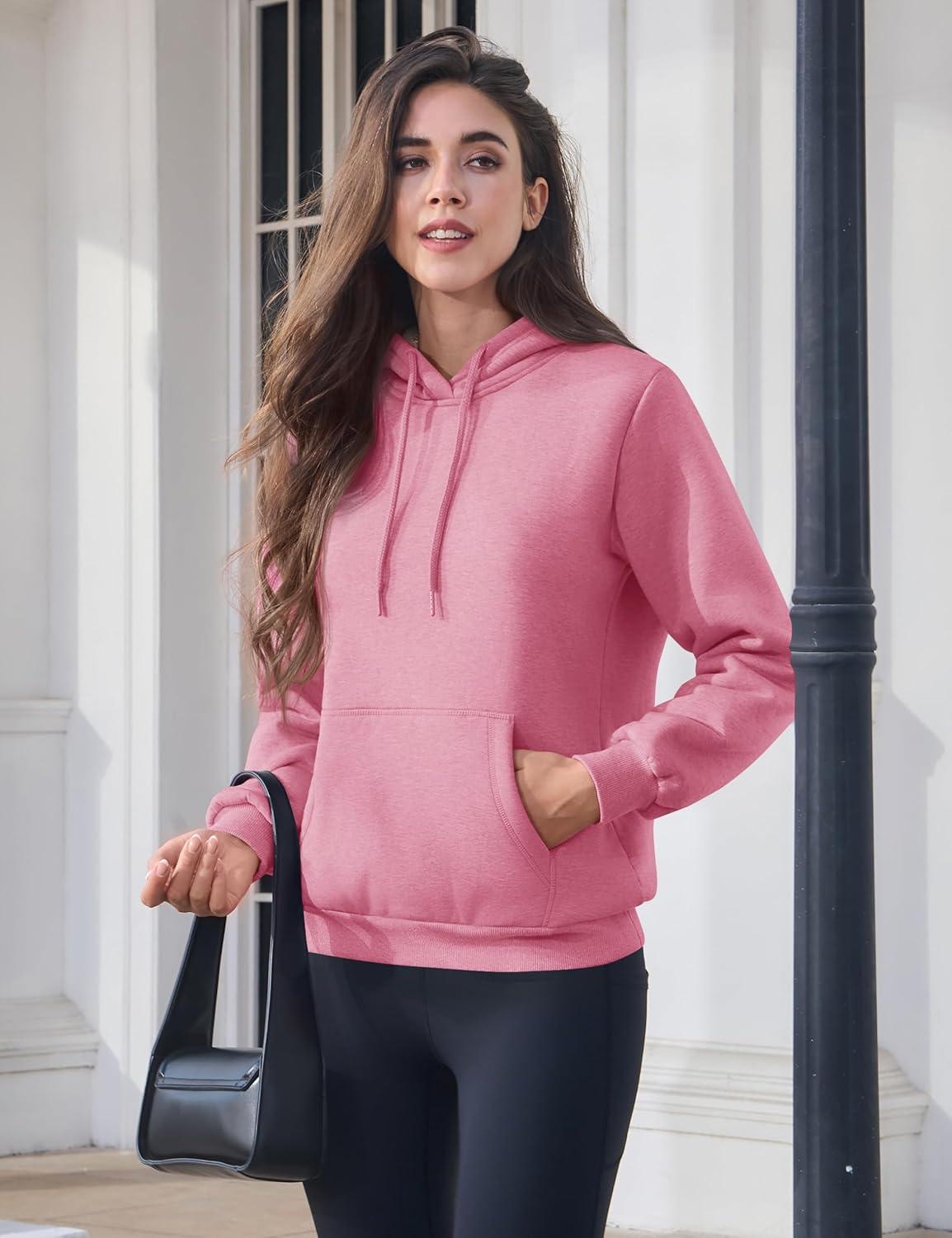 imageMAGCOMSEN Womens Hoodies Thick Fleece Lined Hooded Sweatshirt Warm Sherpa Lined Heavyweight Pullover with PocketPink