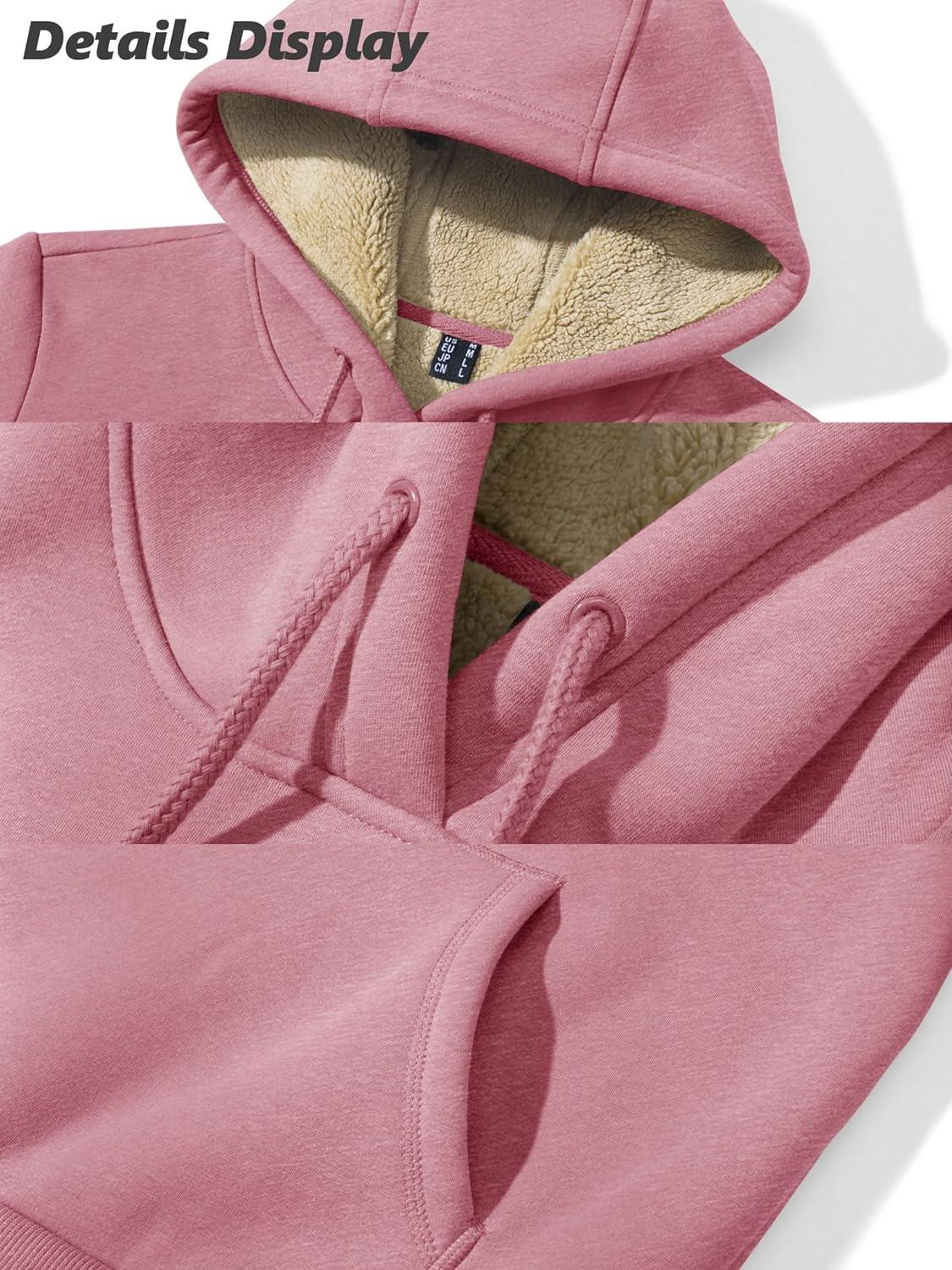 imageMAGCOMSEN Womens Hoodies Thick Fleece Lined Hooded Sweatshirt Warm Sherpa Lined Heavyweight Pullover with PocketPink