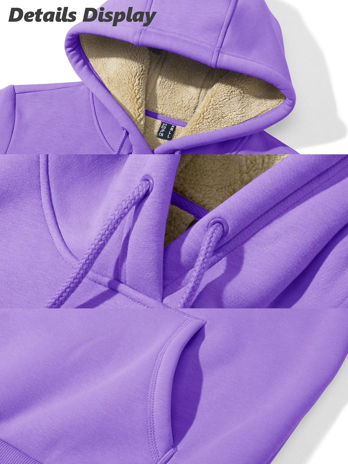 imageMAGCOMSEN Womens Hoodies Thick Fleece Lined Hooded Sweatshirt Warm Sherpa Lined Heavyweight Pullover with PocketPurple