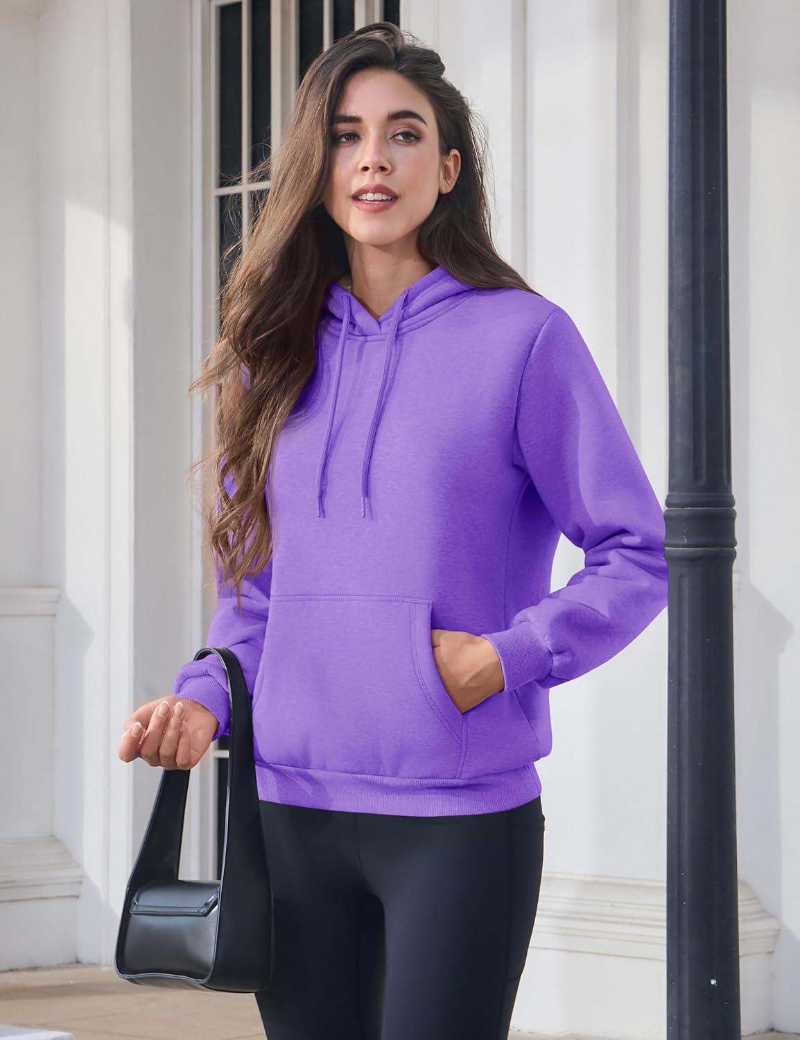 imageMAGCOMSEN Womens Hoodies Thick Fleece Lined Hooded Sweatshirt Warm Sherpa Lined Heavyweight Pullover with PocketPurple