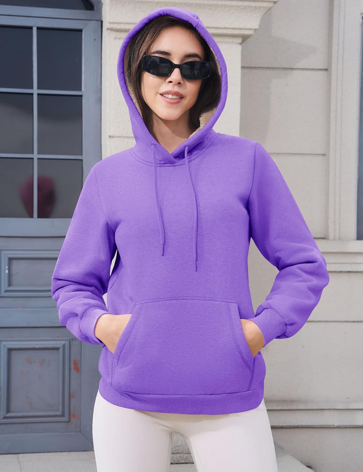 imageMAGCOMSEN Womens Hoodies Thick Fleece Lined Hooded Sweatshirt Warm Sherpa Lined Heavyweight Pullover with PocketPurple