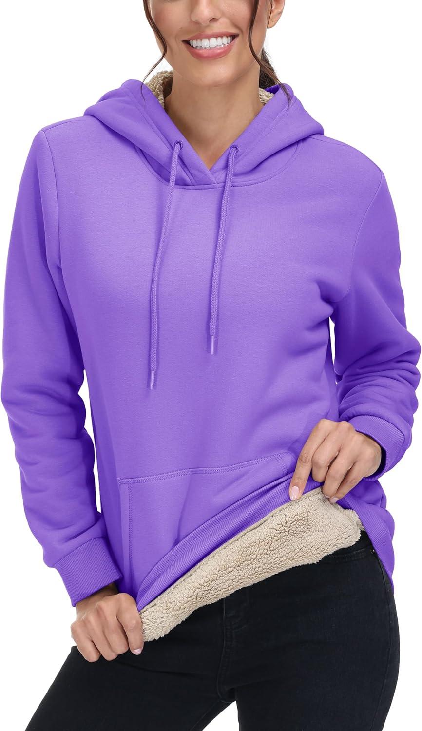 imageMAGCOMSEN Womens Hoodies Thick Fleece Lined Hooded Sweatshirt Warm Sherpa Lined Heavyweight Pullover with PocketPurple