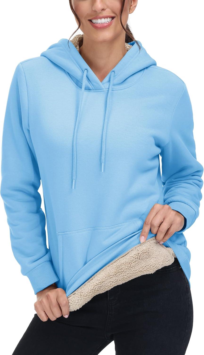 imageMAGCOMSEN Womens Hoodies Thick Fleece Lined Hooded Sweatshirt Warm Sherpa Lined Heavyweight Pullover with PocketSky Blue