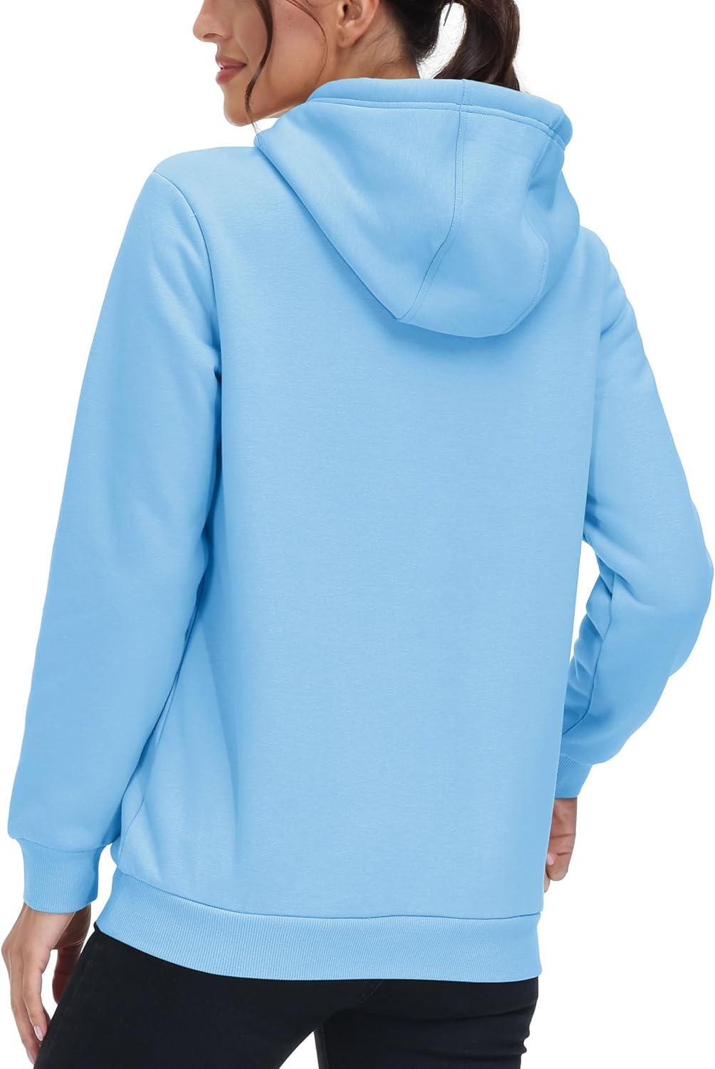 imageMAGCOMSEN Womens Hoodies Thick Fleece Lined Hooded Sweatshirt Warm Sherpa Lined Heavyweight Pullover with PocketSky Blue