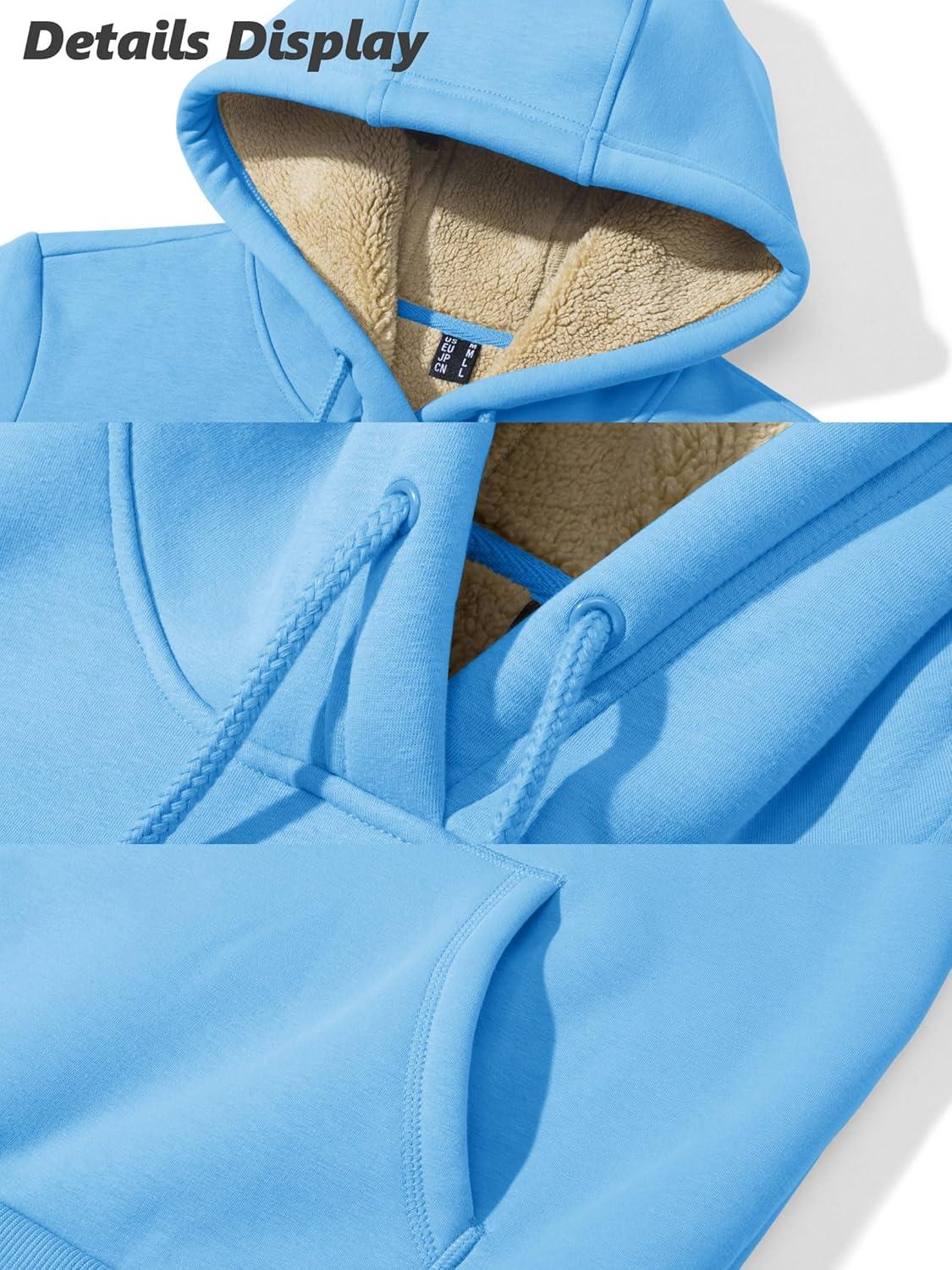 imageMAGCOMSEN Womens Hoodies Thick Fleece Lined Hooded Sweatshirt Warm Sherpa Lined Heavyweight Pullover with PocketSky Blue