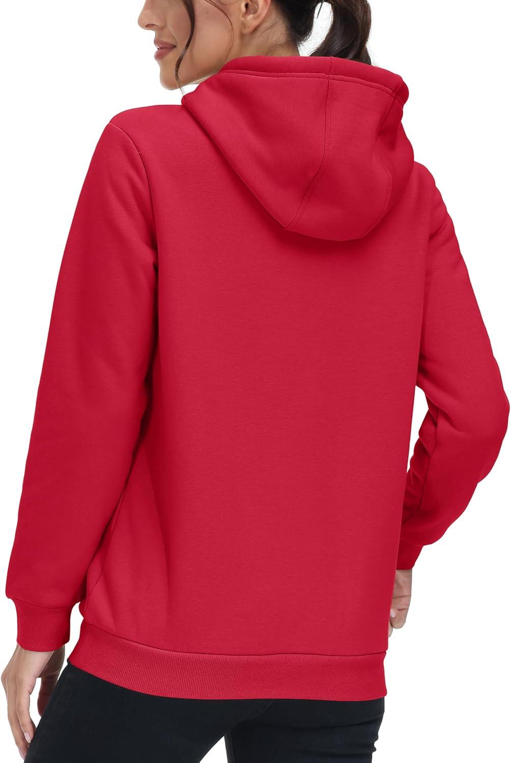 imageMAGCOMSEN Womens Hoodies Thick Fleece Lined Hooded Sweatshirt Warm Sherpa Lined Heavyweight Pullover with PocketTomato Red