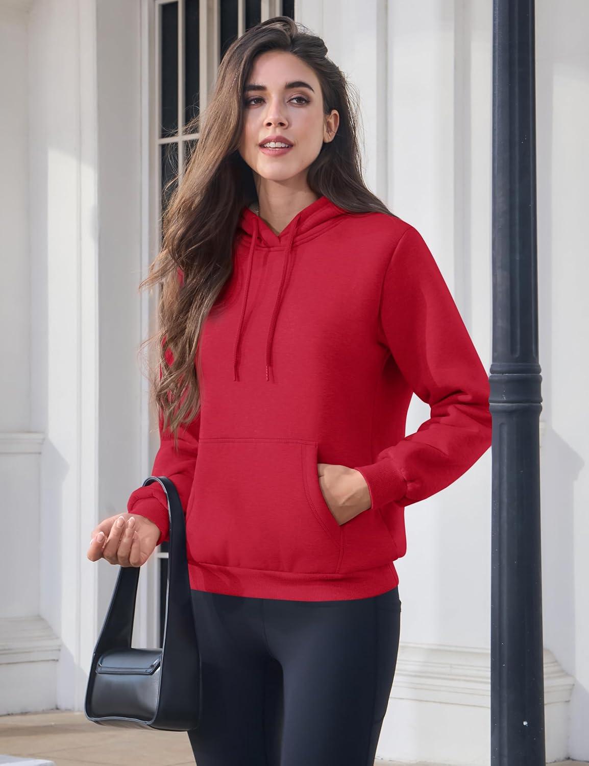 imageMAGCOMSEN Womens Hoodies Thick Fleece Lined Hooded Sweatshirt Warm Sherpa Lined Heavyweight Pullover with PocketTomato Red