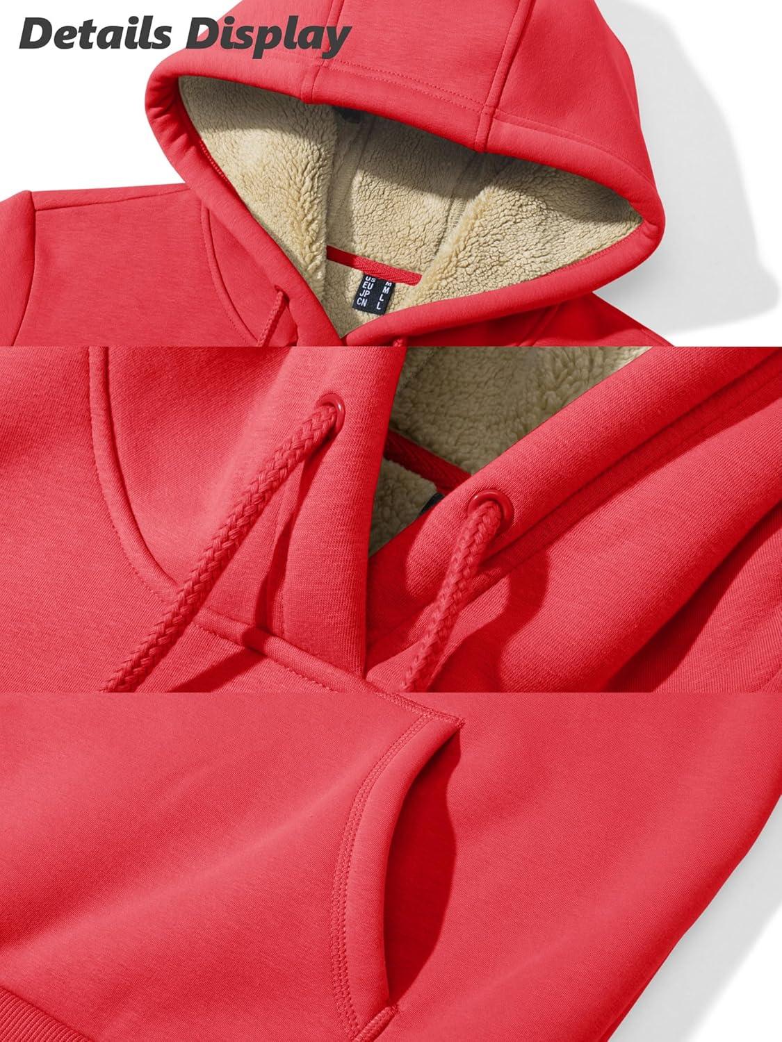 imageMAGCOMSEN Womens Hoodies Thick Fleece Lined Hooded Sweatshirt Warm Sherpa Lined Heavyweight Pullover with PocketTomato Red