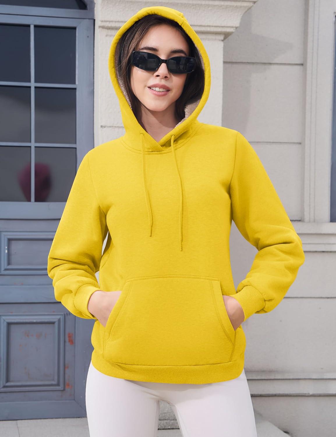 imageMAGCOMSEN Womens Hoodies Thick Fleece Lined Hooded Sweatshirt Warm Sherpa Lined Heavyweight Pullover with PocketYellow