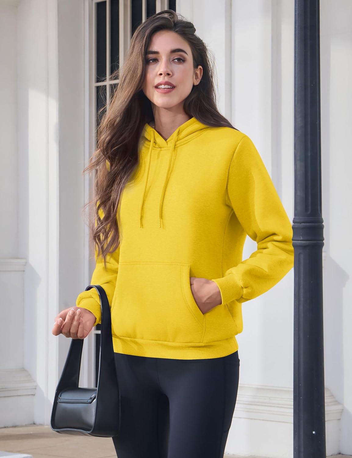 imageMAGCOMSEN Womens Hoodies Thick Fleece Lined Hooded Sweatshirt Warm Sherpa Lined Heavyweight Pullover with PocketYellow