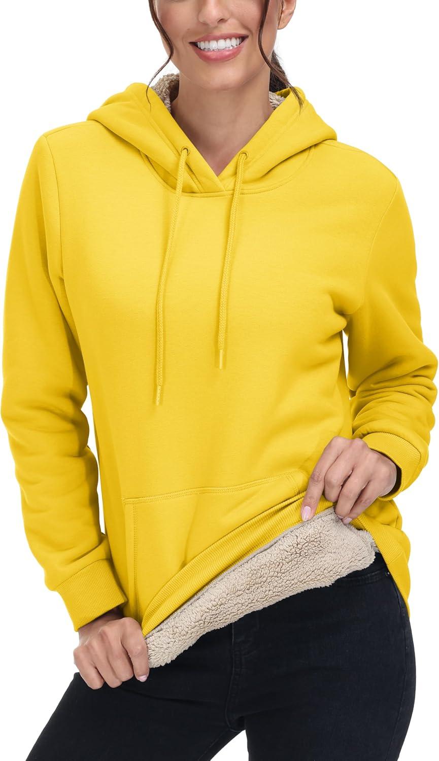 imageMAGCOMSEN Womens Hoodies Thick Fleece Lined Hooded Sweatshirt Warm Sherpa Lined Heavyweight Pullover with PocketYellow