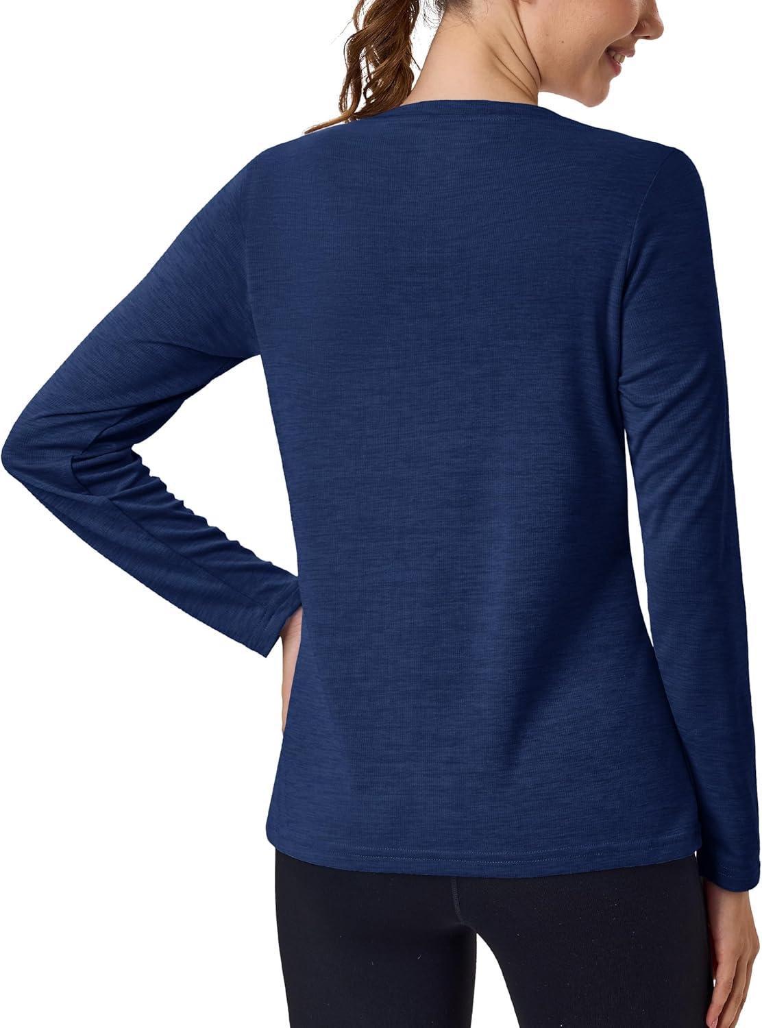 imageMAGCOMSEN Womens Long Sleeve Shirts UPF 50 Sun Protection Quick Dry Athletic Running Workout Tops Rash GuardDark Blue