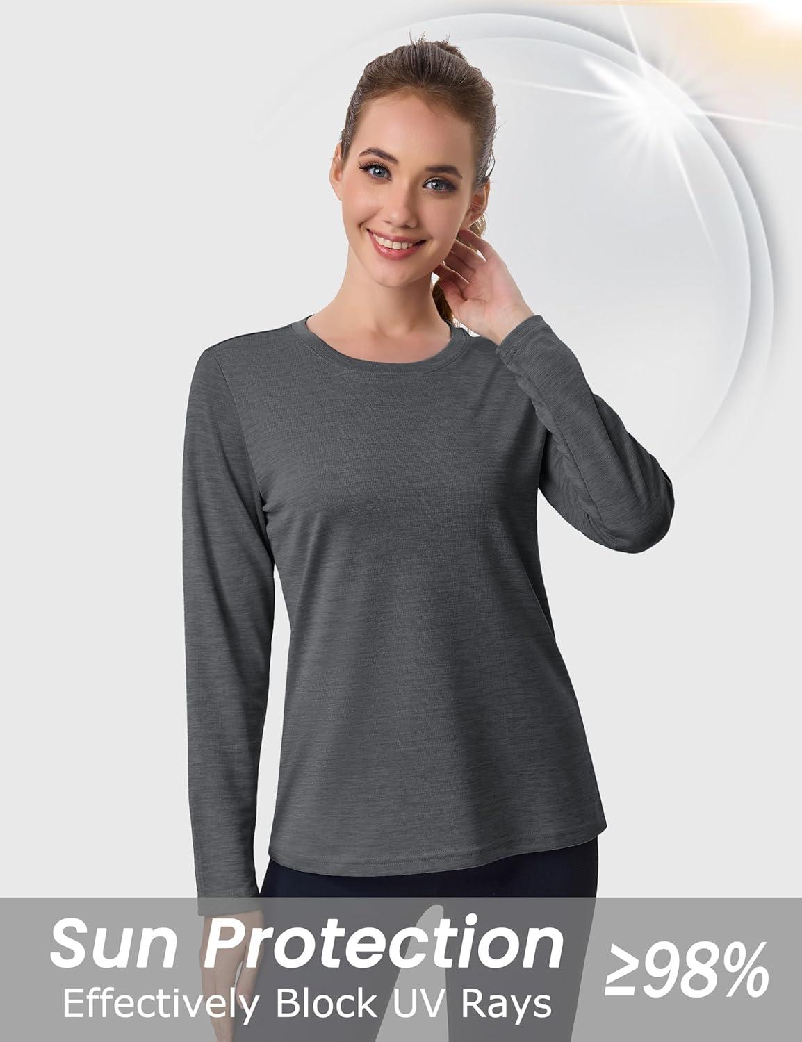 imageMAGCOMSEN Womens Long Sleeve Shirts UPF 50 Sun Protection Quick Dry Athletic Running Workout Tops Rash GuardDark Grey