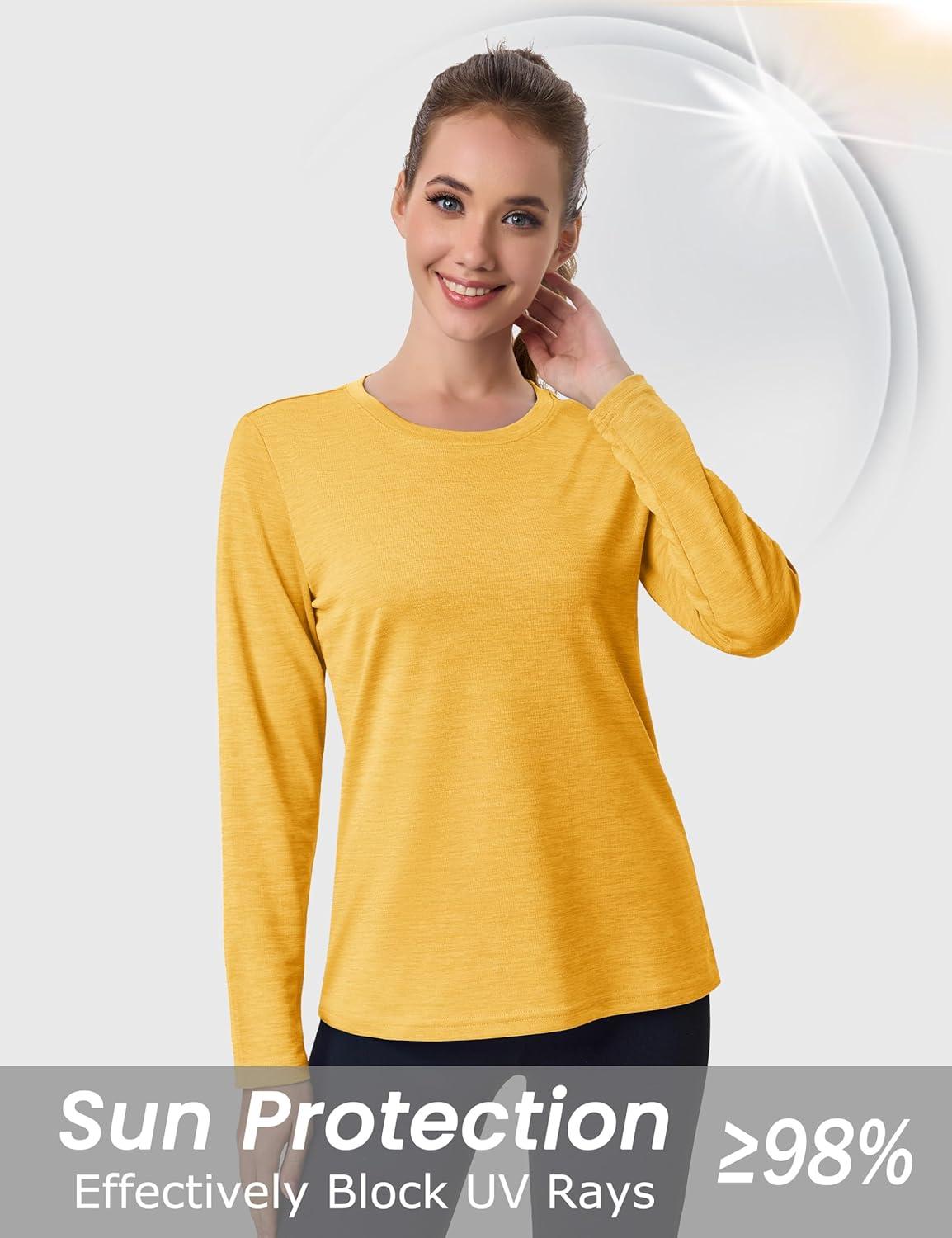 imageMAGCOMSEN Womens Long Sleeve Shirts UPF 50 Sun Protection Quick Dry Athletic Running Workout Tops Rash GuardGinger