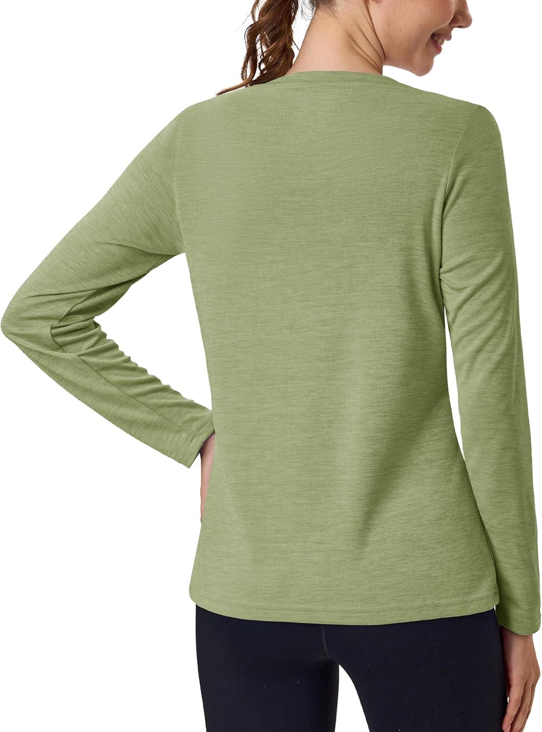 imageMAGCOMSEN Womens Long Sleeve Shirts UPF 50 Sun Protection Quick Dry Athletic Running Workout Tops Rash GuardGreen