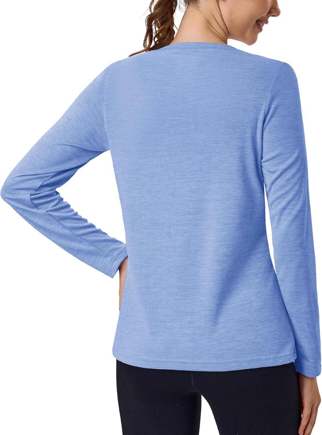 imageMAGCOMSEN Womens Long Sleeve Shirts UPF 50 Sun Protection Quick Dry Athletic Running Workout Tops Rash GuardLight Blue
