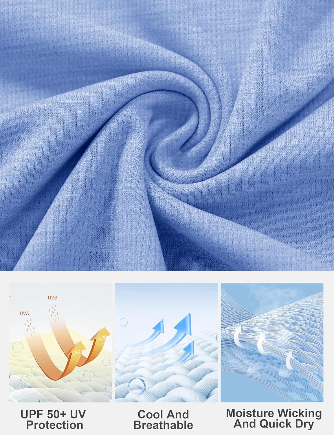 imageMAGCOMSEN Womens Long Sleeve Shirts UPF 50 Sun Protection Quick Dry Athletic Running Workout Tops Rash GuardLight Blue