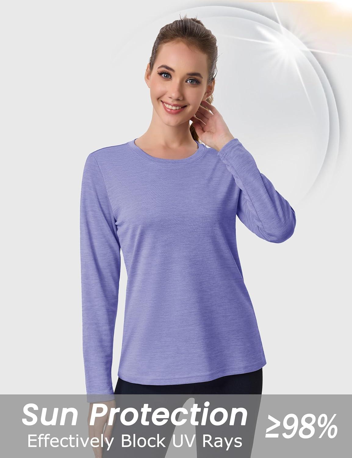 imageMAGCOMSEN Womens Long Sleeve Shirts UPF 50 Sun Protection Quick Dry Athletic Running Workout Tops Rash GuardLight Purple