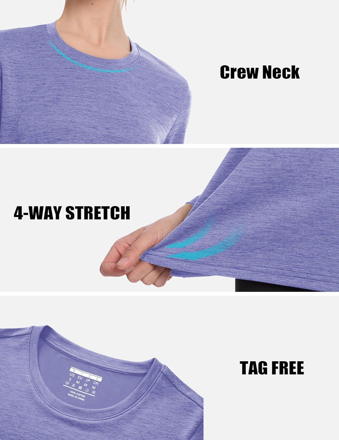 imageMAGCOMSEN Womens Long Sleeve Shirts UPF 50 Sun Protection Quick Dry Athletic Running Workout Tops Rash GuardLight Purple