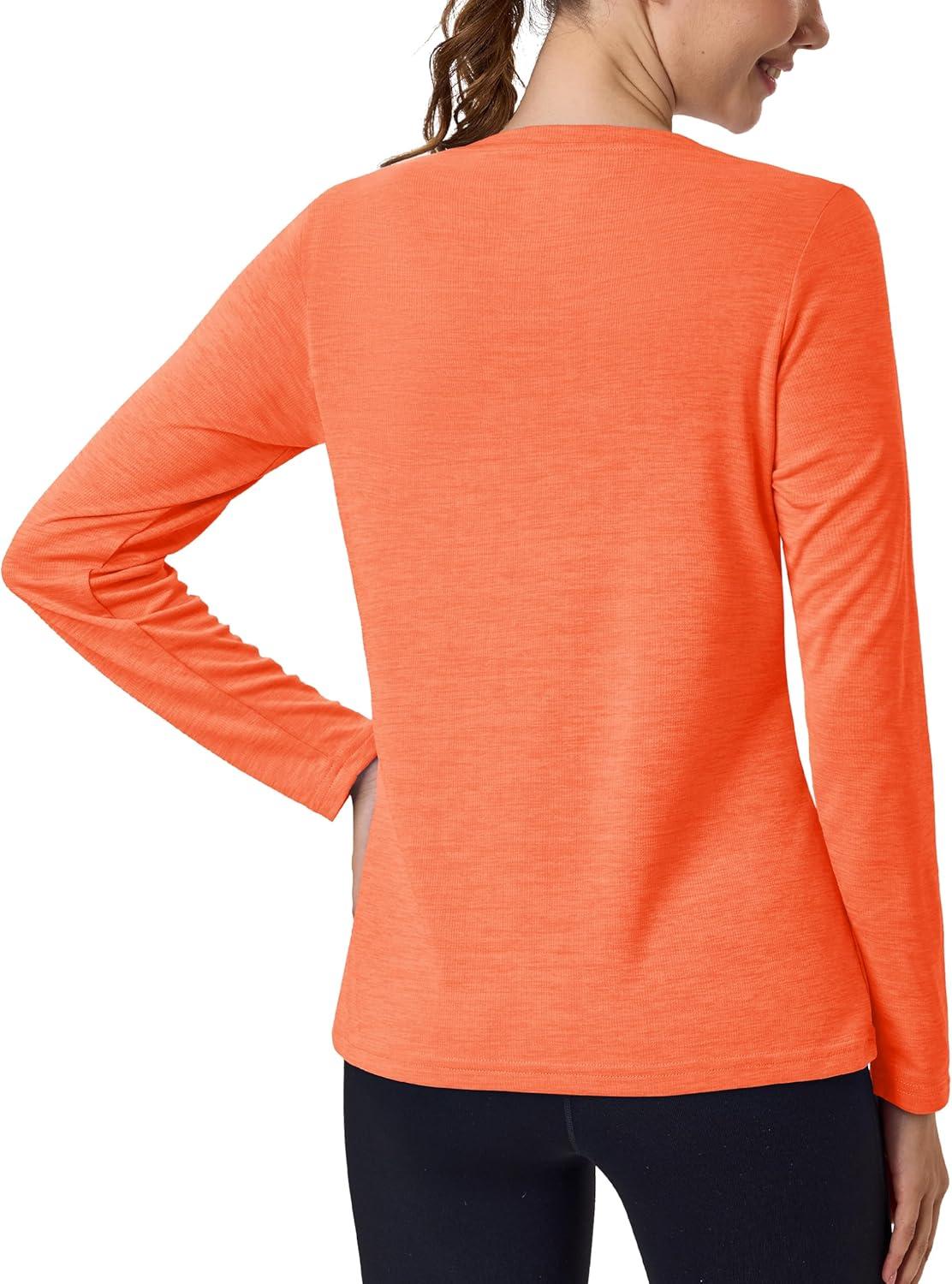 imageMAGCOMSEN Womens Long Sleeve Shirts UPF 50 Sun Protection Quick Dry Athletic Running Workout Tops Rash GuardOrange