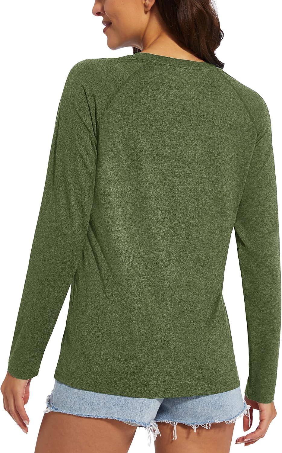 imageMAGCOMSEN Womens Long Sleeve Shirts UPF 50 Workout Tops Sun Protection Athletic Running Swim Rash GuardArmy Green