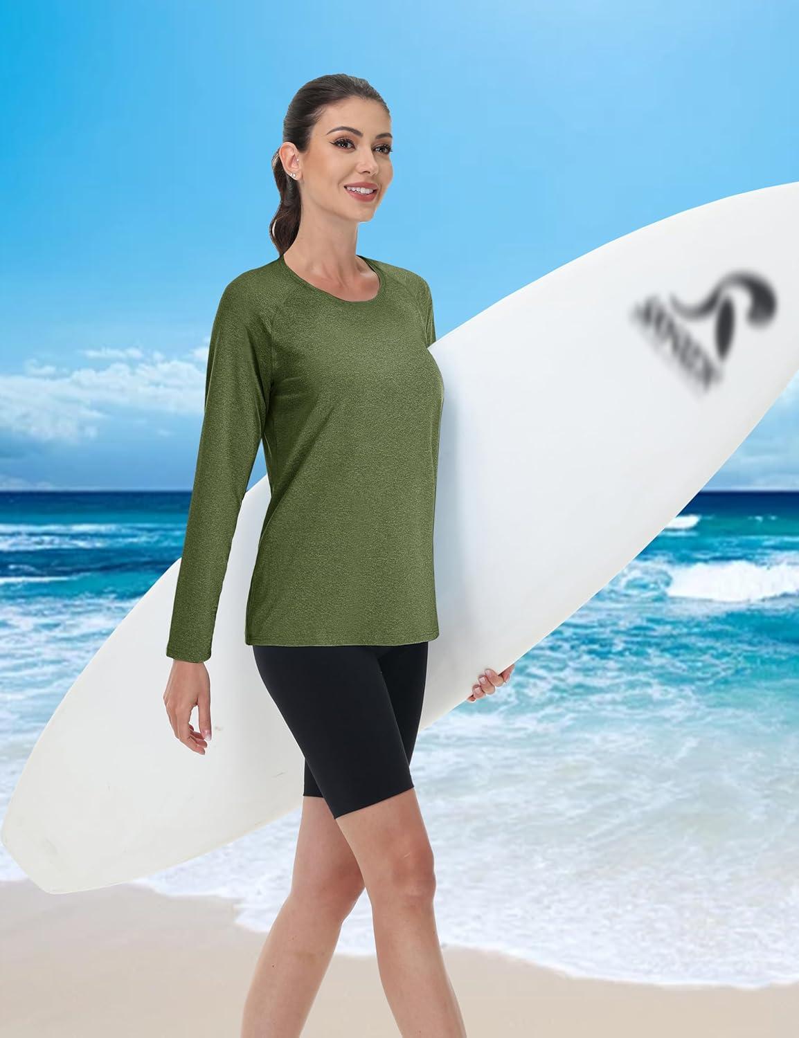 imageMAGCOMSEN Womens Long Sleeve Shirts UPF 50 Workout Tops Sun Protection Athletic Running Swim Rash GuardArmy Green