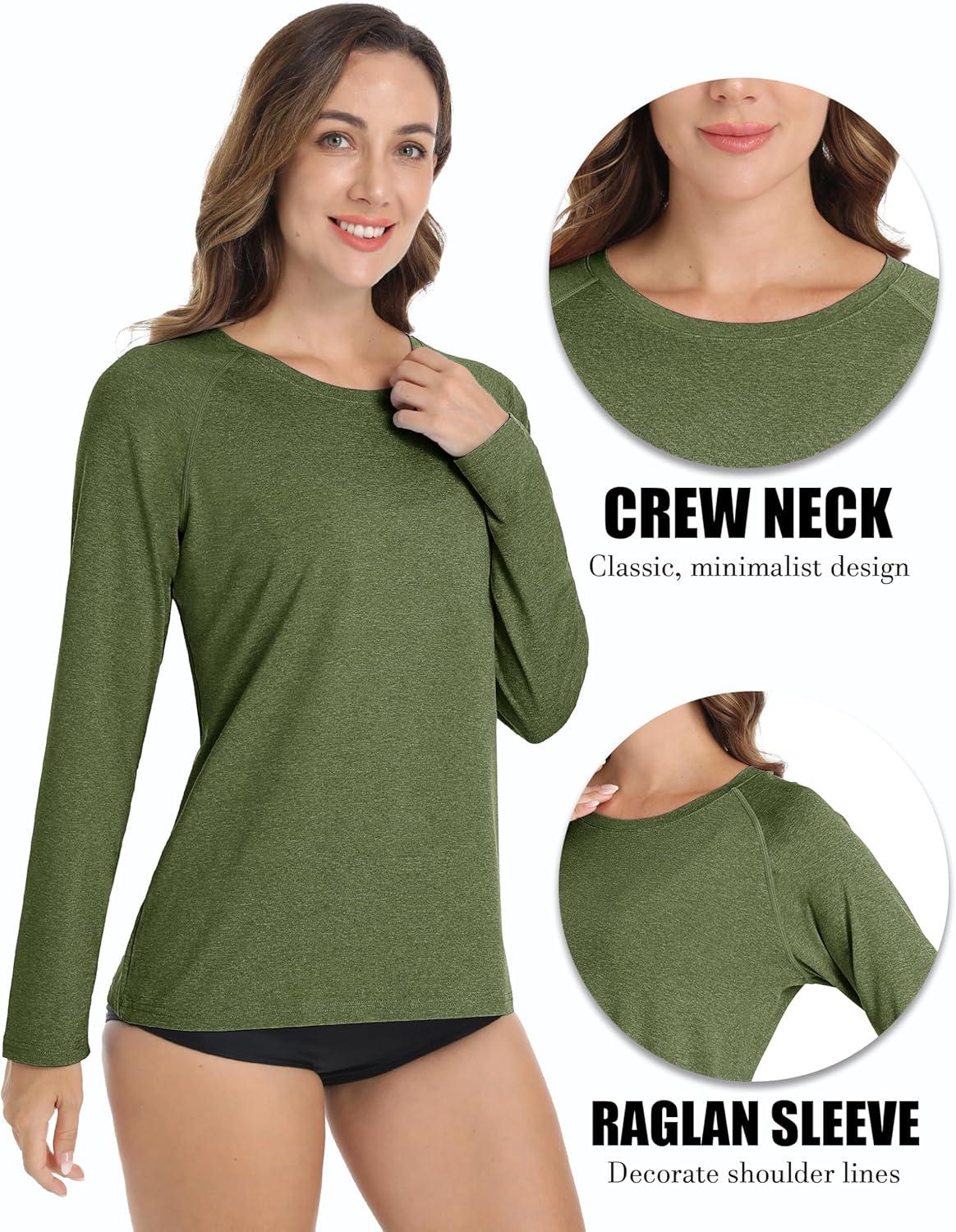 imageMAGCOMSEN Womens Long Sleeve Shirts UPF 50 Workout Tops Sun Protection Athletic Running Swim Rash GuardArmy Green
