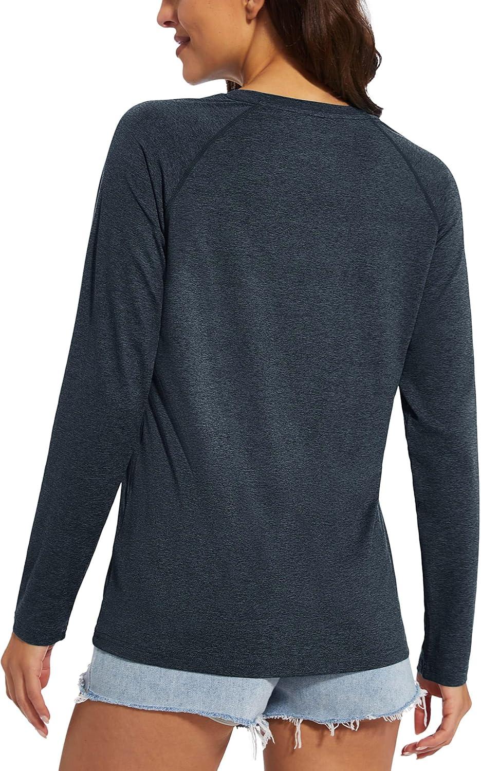 imageMAGCOMSEN Womens Long Sleeve Shirts UPF 50 Workout Tops Sun Protection Athletic Running Swim Rash GuardBlack