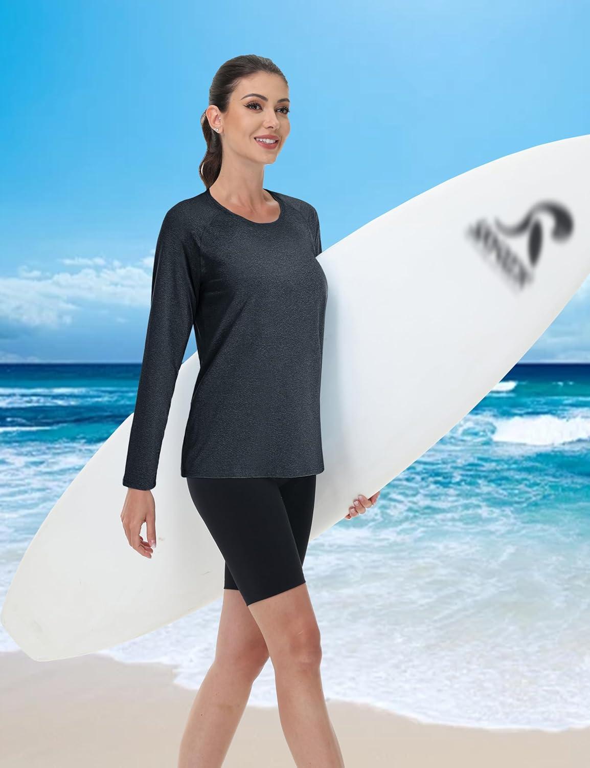 imageMAGCOMSEN Womens Long Sleeve Shirts UPF 50 Workout Tops Sun Protection Athletic Running Swim Rash GuardBlack